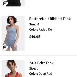 Fabletics Restoreknit rib tank size medium blue